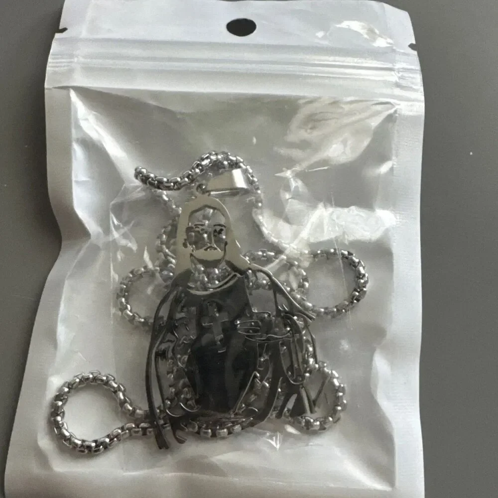 Cross Jesus Christ Cut Out Pendant Stainless Steel 24” Chain Faith Catholic Gift